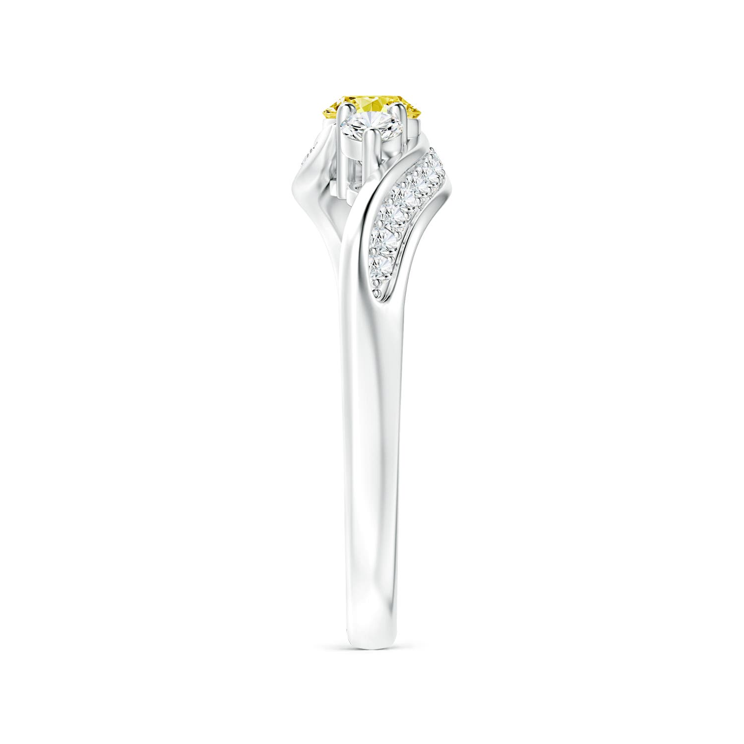 4mm Labgrown Horizontally Set Three Stone Lab-Grown Fancy Intense Yellow Diamond Bypass Ring in White Gold - side 3