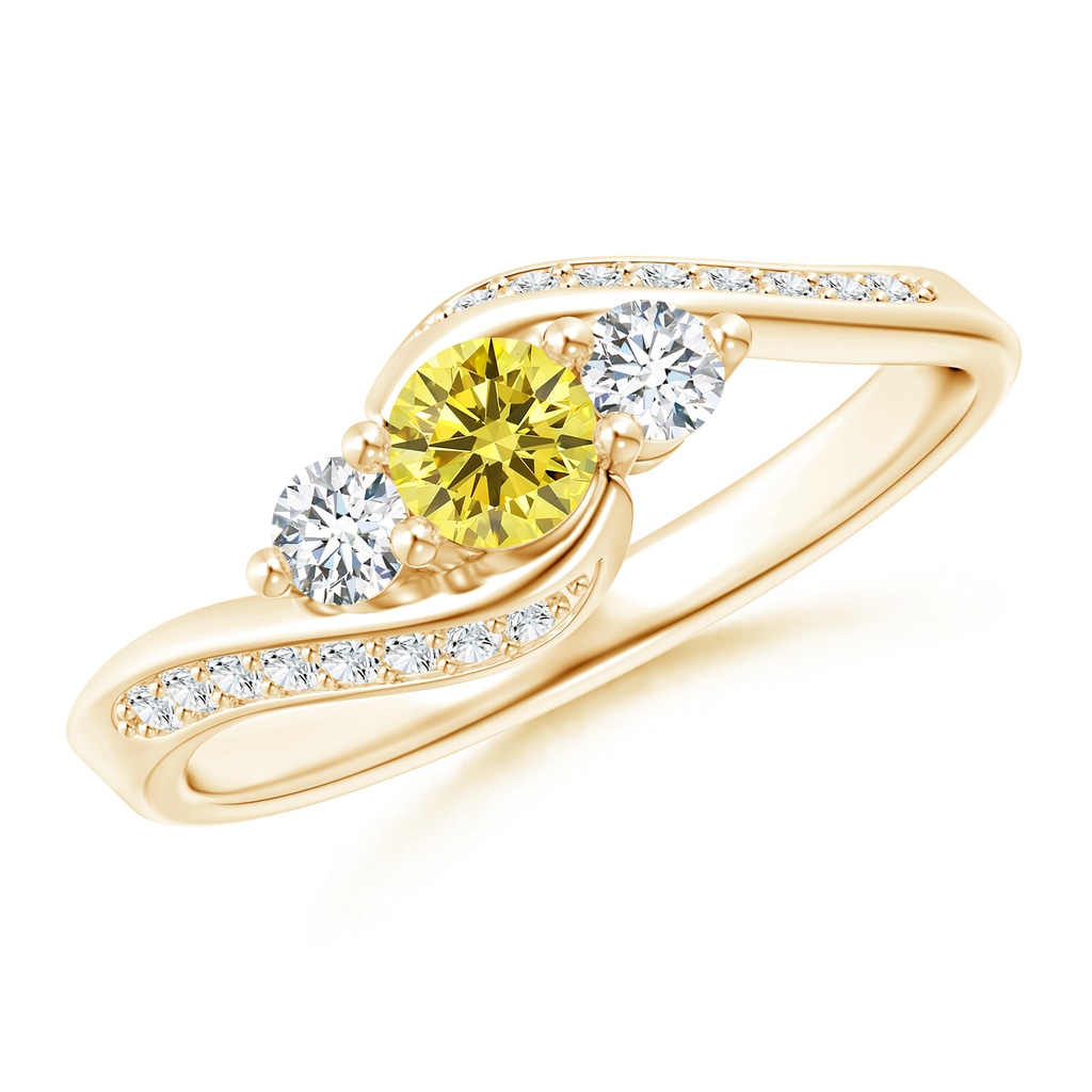 4mm Labgrown Horizontally Set Three Stone Lab-Grown Fancy Intense Yellow Diamond Bypass Ring in Yellow Gold