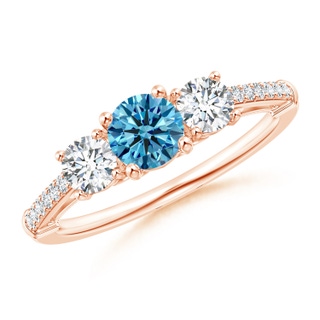 5mm Labgrown Three Stone Lab-Grown Fancy Intense Blue Diamond Cathedral Engagement Ring in 9K Rose Gold