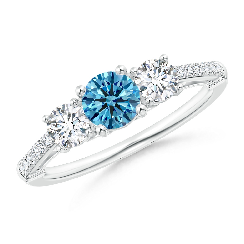 5mm Labgrown Three Stone Lab-Grown Fancy Intense Blue Diamond Cathedral Engagement Ring in P950 Platinum