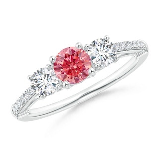 5mm Labgrown Three Stone Lab-Grown Fancy Intense Pink Diamond Cathedral Engagement Ring in P950 Platinum