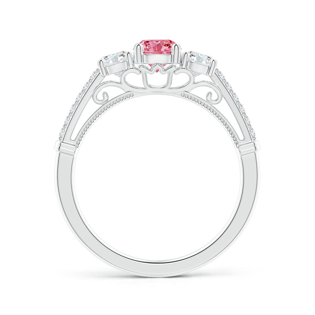 5mm Labgrown Three Stone Lab-Grown Fancy Intense Pink Diamond Cathedral Engagement Ring in White Gold - side 199