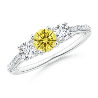 5mm Labgrown Three Stone Lab-Grown Fancy Intense Yellow Diamond Cathedral Engagement Ring in P950 Platinum