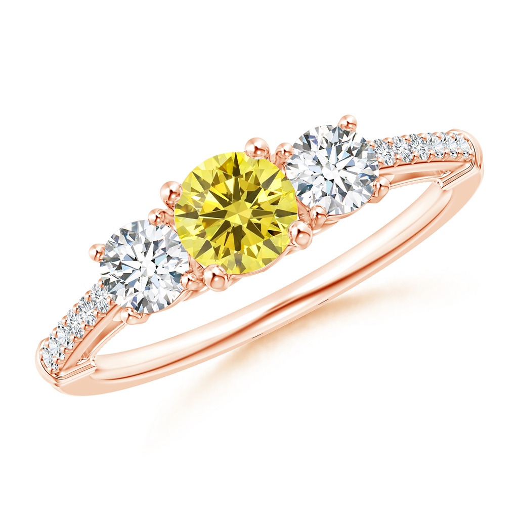 5mm Labgrown Three Stone Lab-Grown Fancy Intense Yellow Diamond Cathedral Engagement Ring in Rose Gold