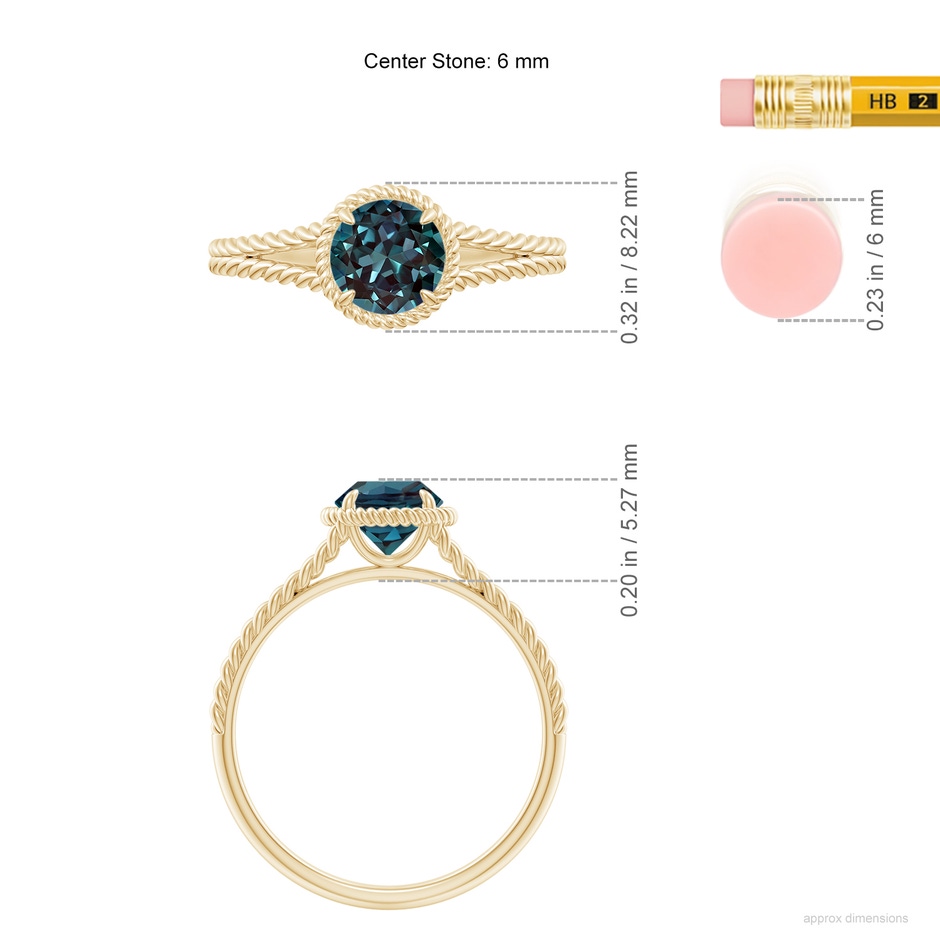 6mm Labgrown Lab-Grown Alexandrite Twist Rope Split Shank Ring in 18K Yellow Gold ruler