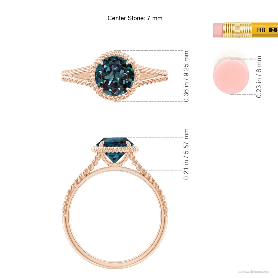 7mm Labgrown Lab-Grown Alexandrite Twist Rope Split Shank Ring in 18K Rose Gold ruler
