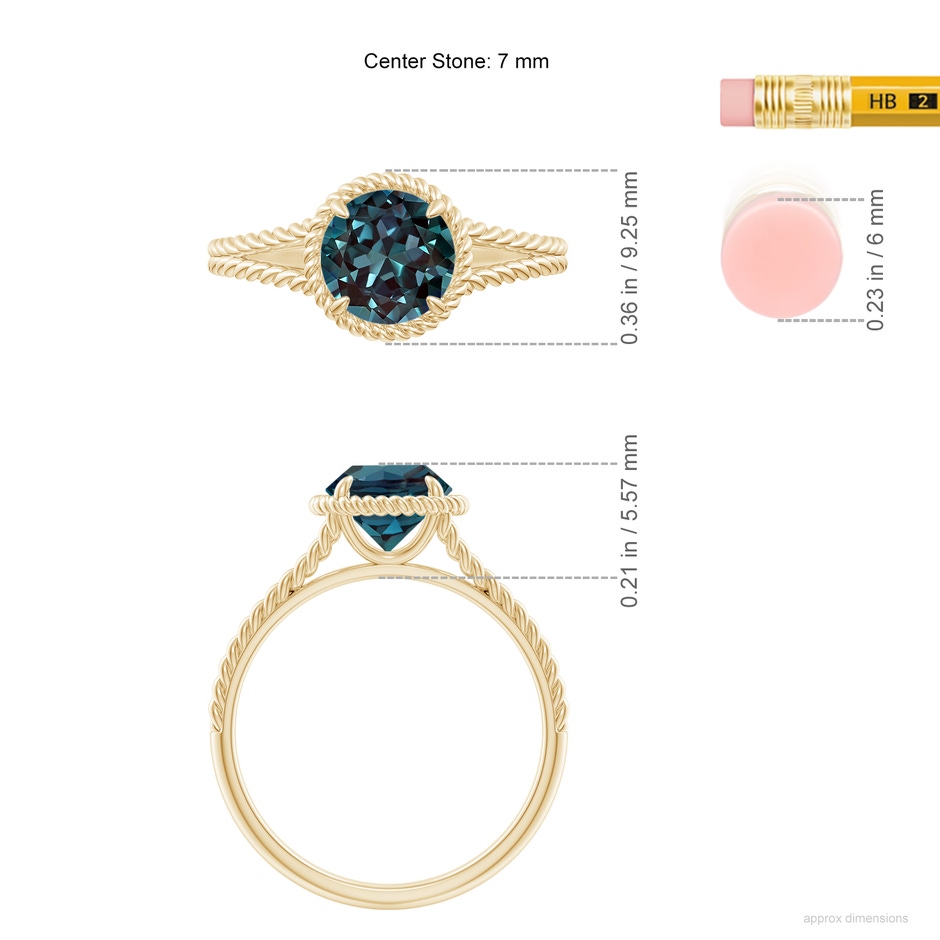 7mm Labgrown Lab-Grown Alexandrite Twist Rope Split Shank Ring in 18K Yellow Gold ruler