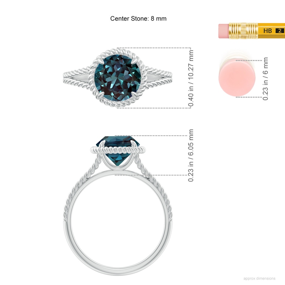 8mm Labgrown Lab-Grown Alexandrite Twist Rope Split Shank Ring in 18K White Gold ruler