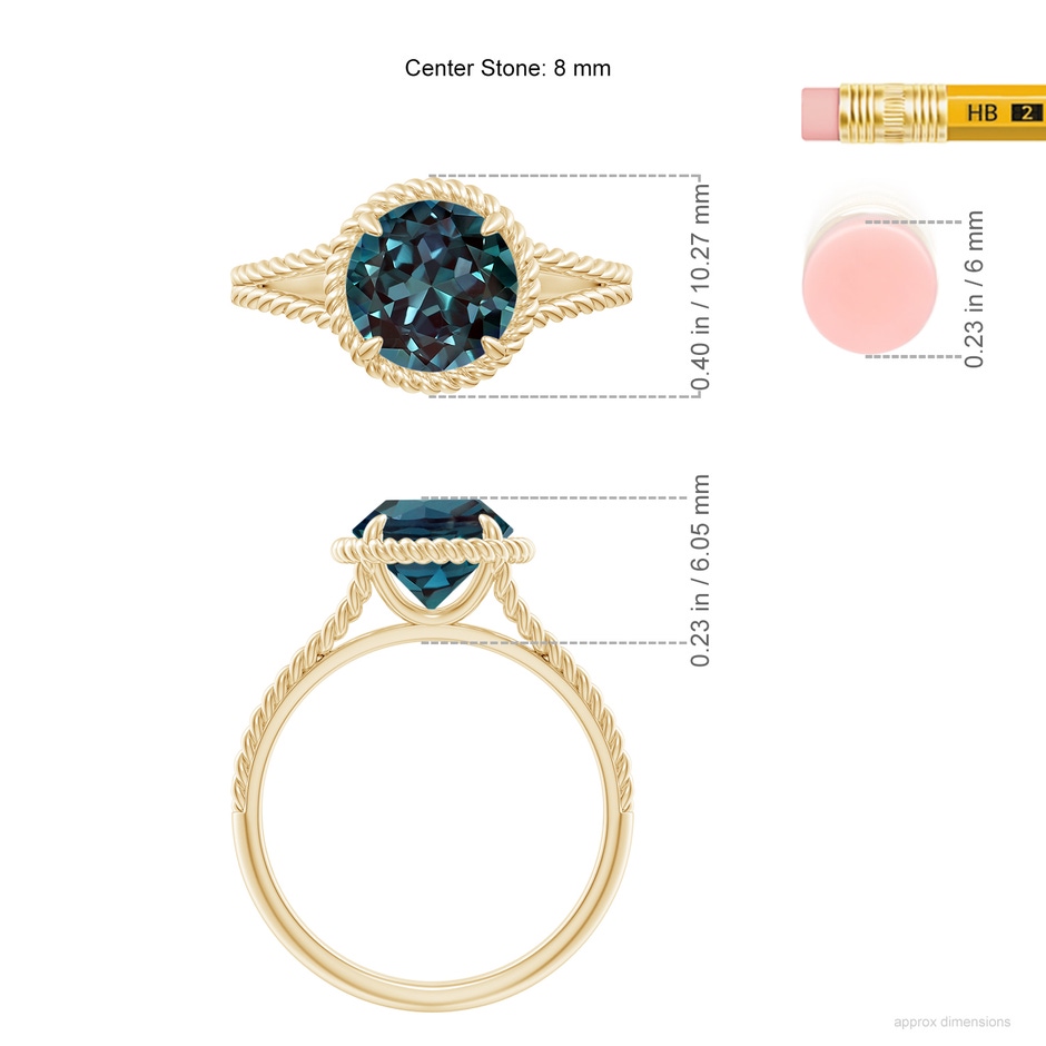 8mm Labgrown Lab-Grown Alexandrite Twist Rope Split Shank Ring in 18K Yellow Gold ruler