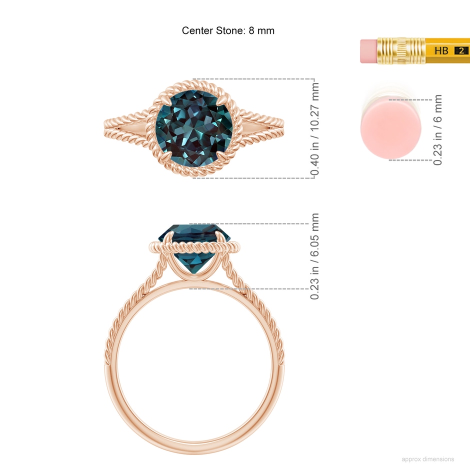 8mm Labgrown Lab-Grown Alexandrite Twist Rope Split Shank Ring in Rose Gold ruler
