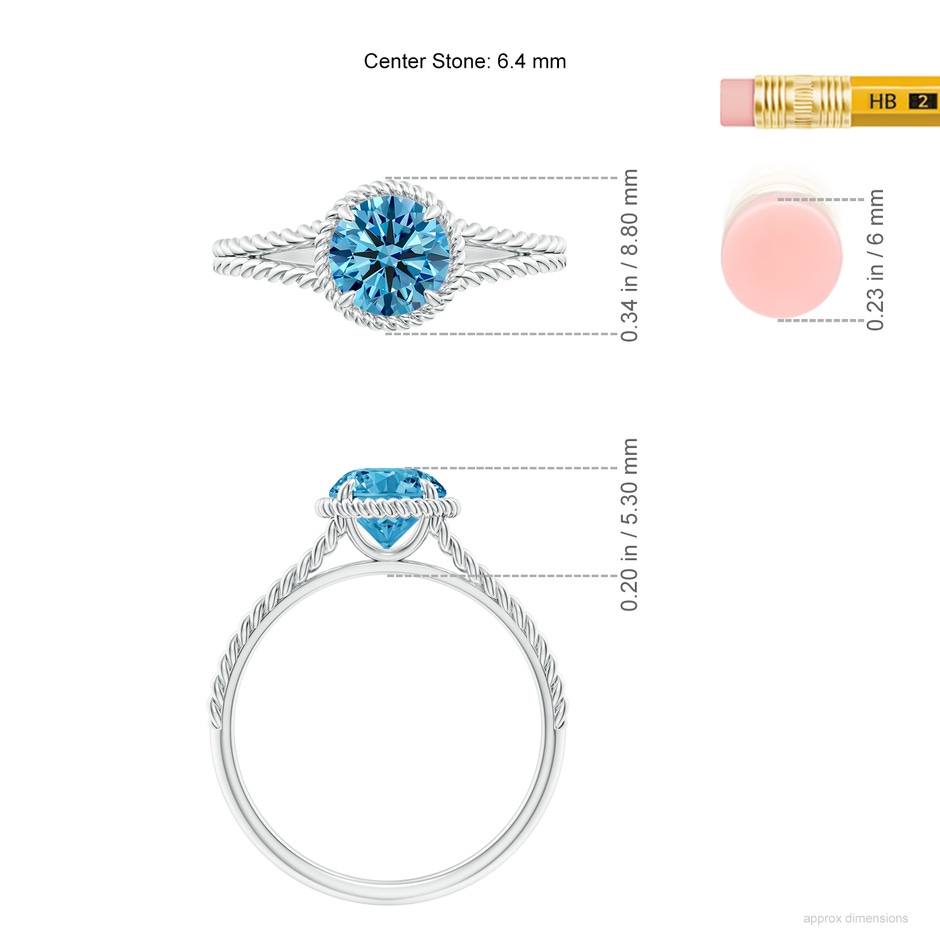 6.4mm Labgrown Lab-Grown Fancy Intense Blue Diamond Twist Rope Split Shank Ring in P950 Platinum ruler