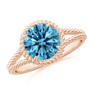 8mm Labgrown Lab-Grown Fancy Intense Blue Diamond Twist Rope Split Shank Ring in Rose Gold