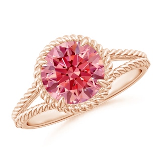 8mm Labgrown Lab-Grown Fancy Intense Pink Diamond Twist Rope Split Shank Ring in Rose Gold