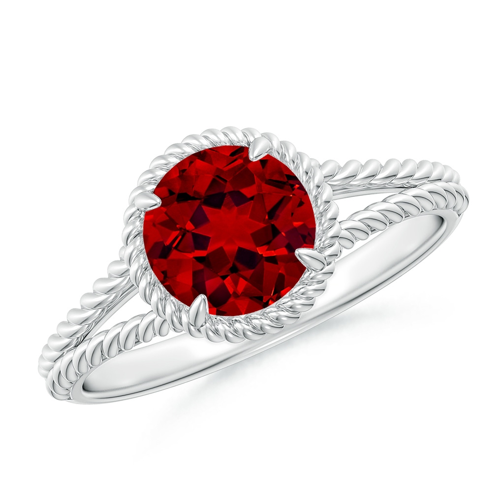 7mm Labgrown Lab-Grown Ruby Twist Rope Split Shank Ring in 18K White Gold