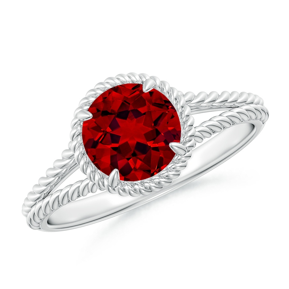 7mm Labgrown Lab-Grown Ruby Twist Rope Split Shank Ring in 18K White Gold 