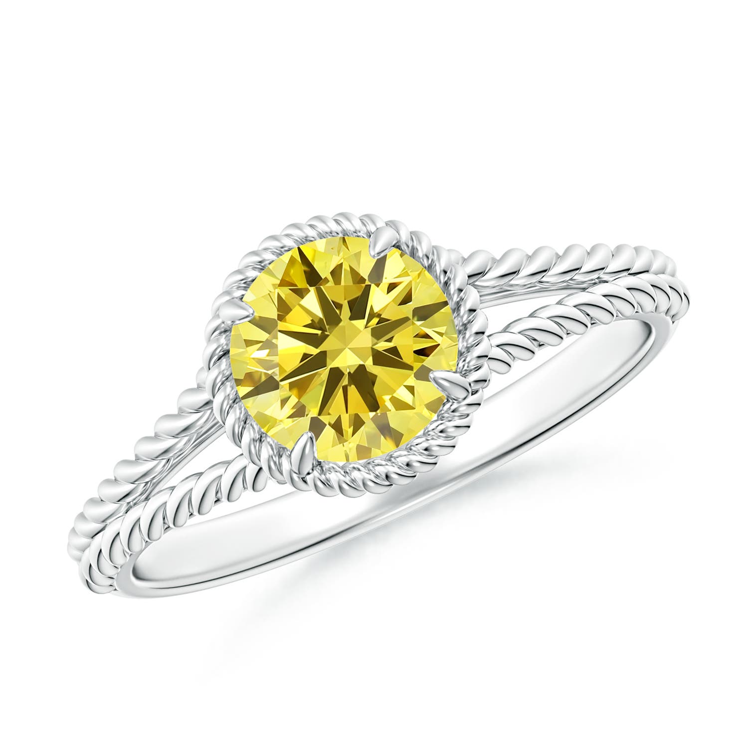 6.4mm Labgrown Lab-Grown Fancy Intense Yellow Diamond Twist Rope Split Shank Ring in White Gold