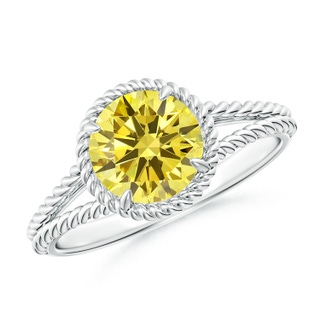 7.4mm Labgrown Lab-Grown Fancy Intense Yellow Diamond Twist Rope Split Shank Ring in P950 Platinum