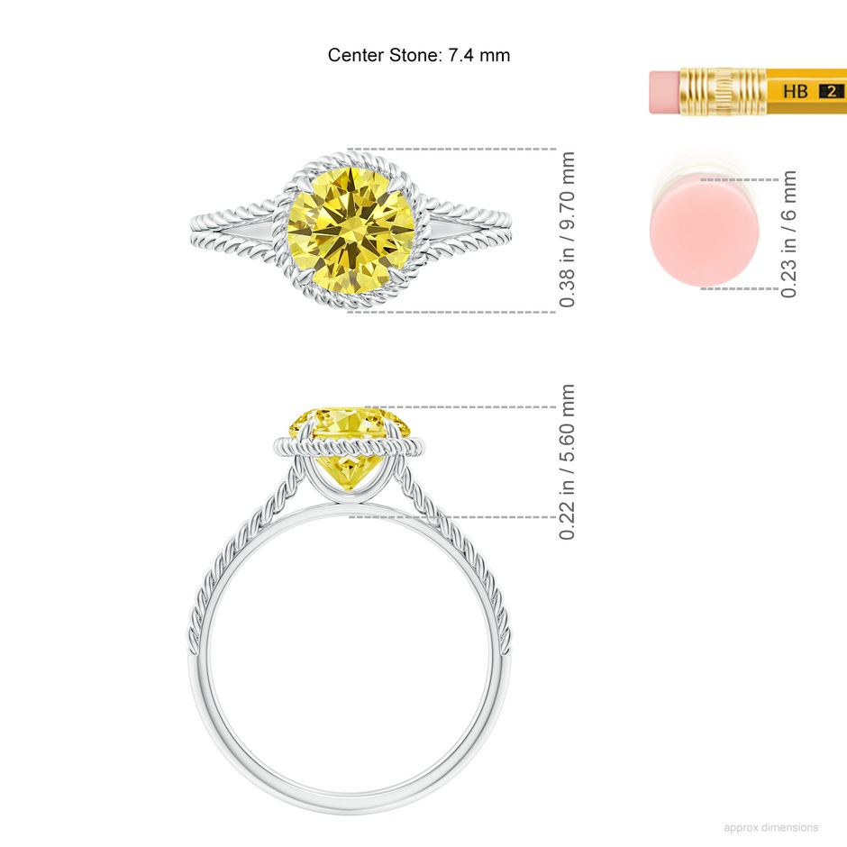 7.4mm Labgrown Lab-Grown Fancy Intense Yellow Diamond Twist Rope Split Shank Ring in White Gold ruler