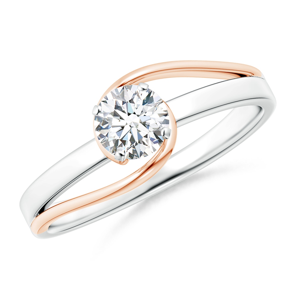 5.1mm FGVS Lab-Grown Solitaire Diamond Split Bypass Two Tone Ring in White Gold Rose Gold