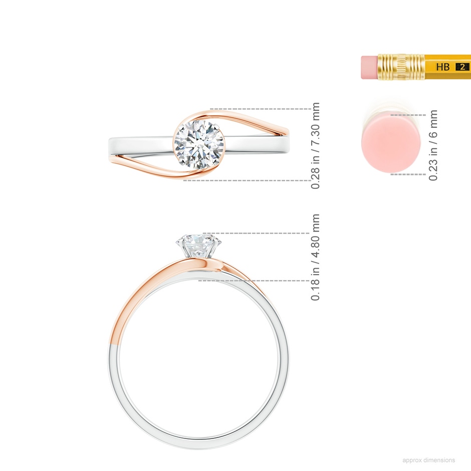 5.1mm FGVS Lab-Grown Solitaire Diamond Split Bypass Two Tone Ring in White Gold Rose Gold ruler