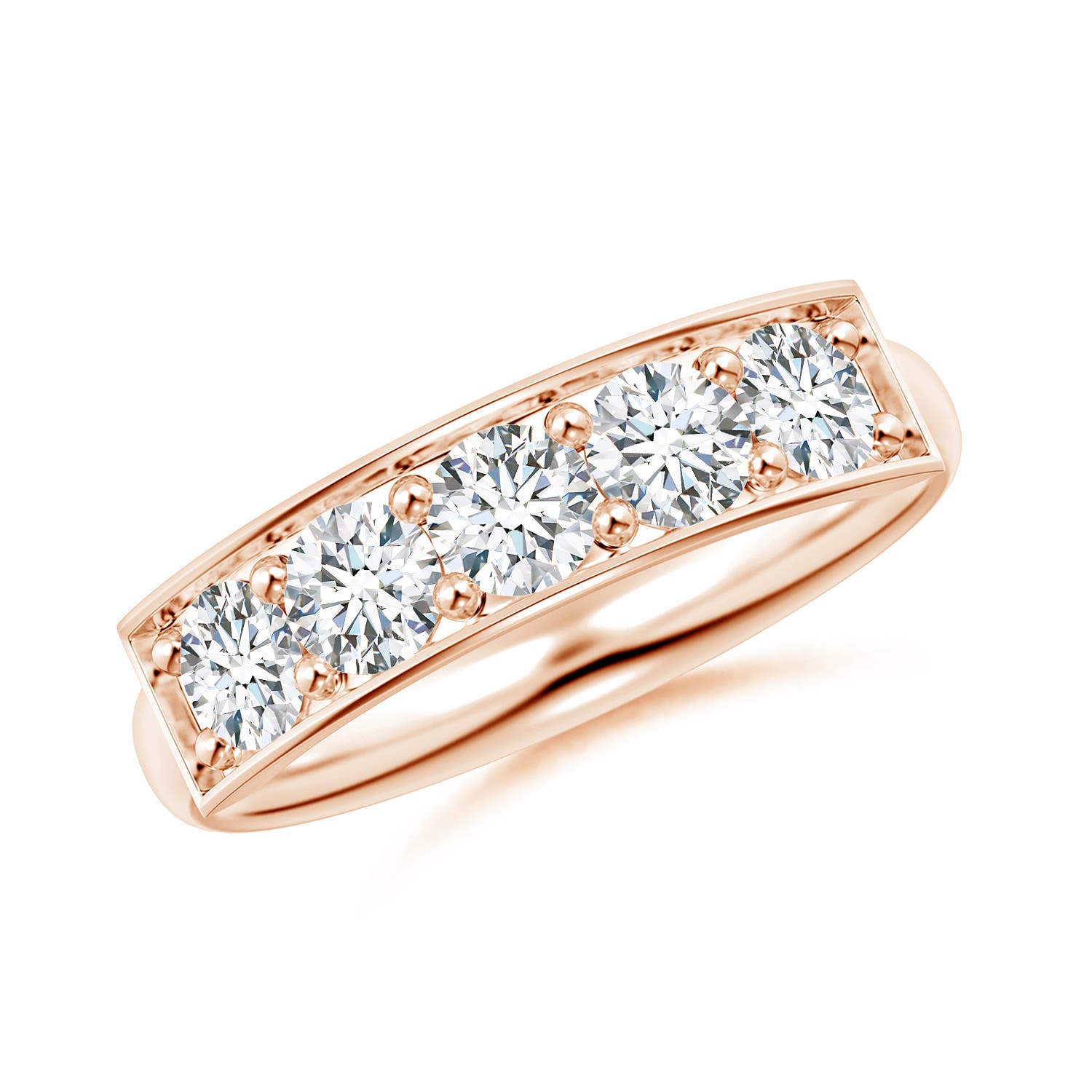 3.8mm FGVS Lab-Grown Pave Set Diamond Bar Ring with Milgrain in Rose Gold
