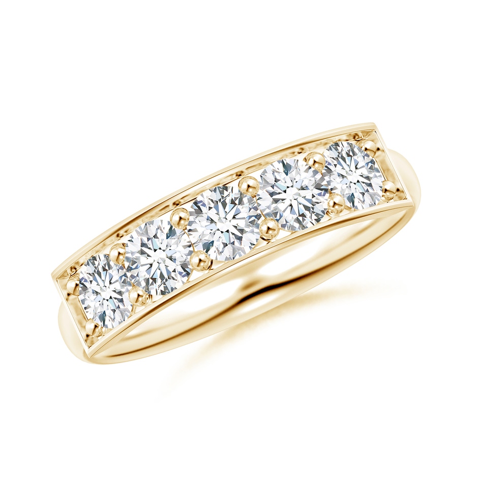 3.8mm FGVS Lab-Grown Pave Set Diamond Bar Ring with Milgrain in Yellow Gold 