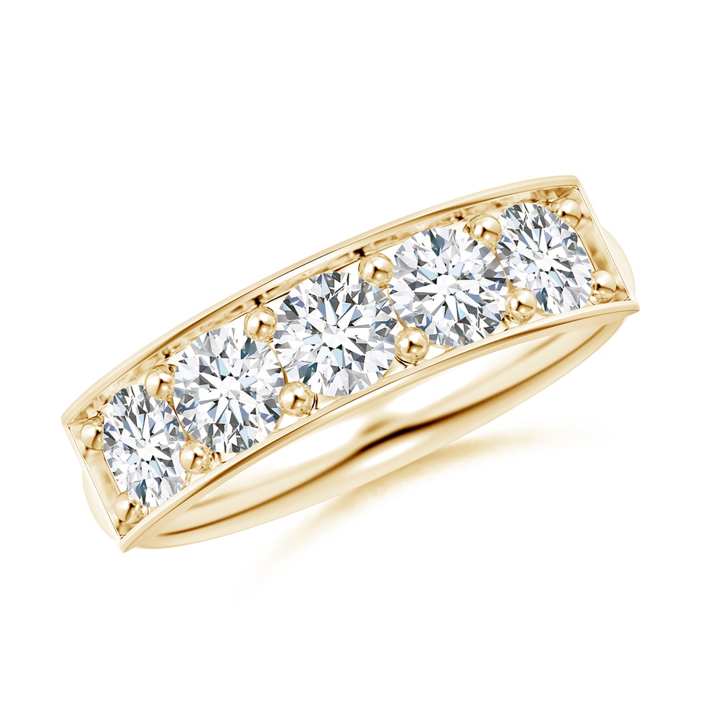 4.2mm FGVS Lab-Grown Pave Set Diamond Bar Ring with Milgrain in Yellow Gold