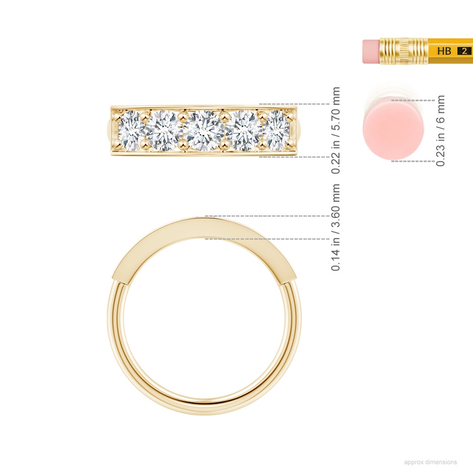 4.2mm FGVS Lab-Grown Pave Set Diamond Bar Ring with Milgrain in Yellow Gold ruler