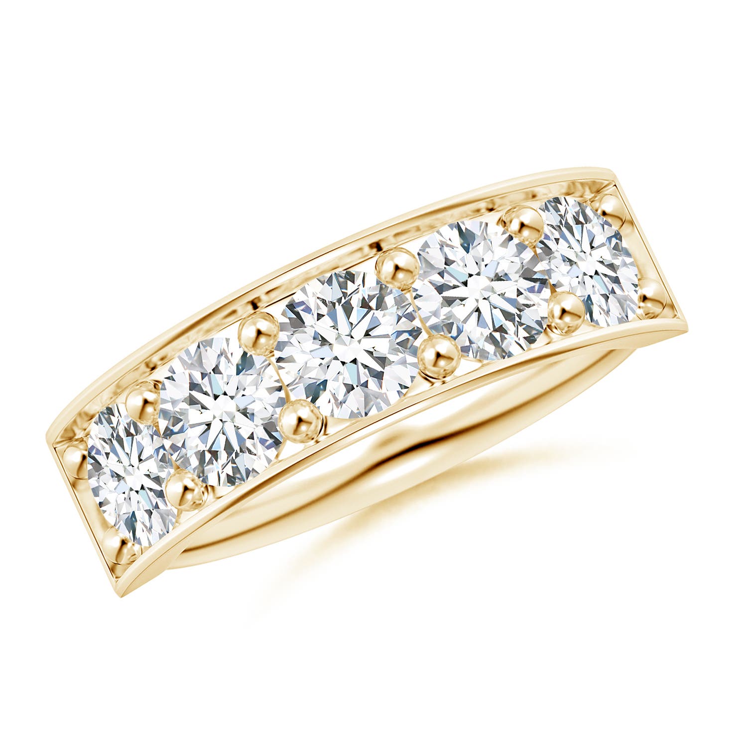 4.8mm FGVS Lab-Grown Pave Set Diamond Bar Ring with Milgrain in 18K Yellow Gold
