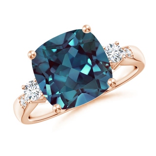 10mm Labgrown Cushion Lab-Grown Alexandrite Solitaire Ring with Diamond Accents in 10K Rose Gold