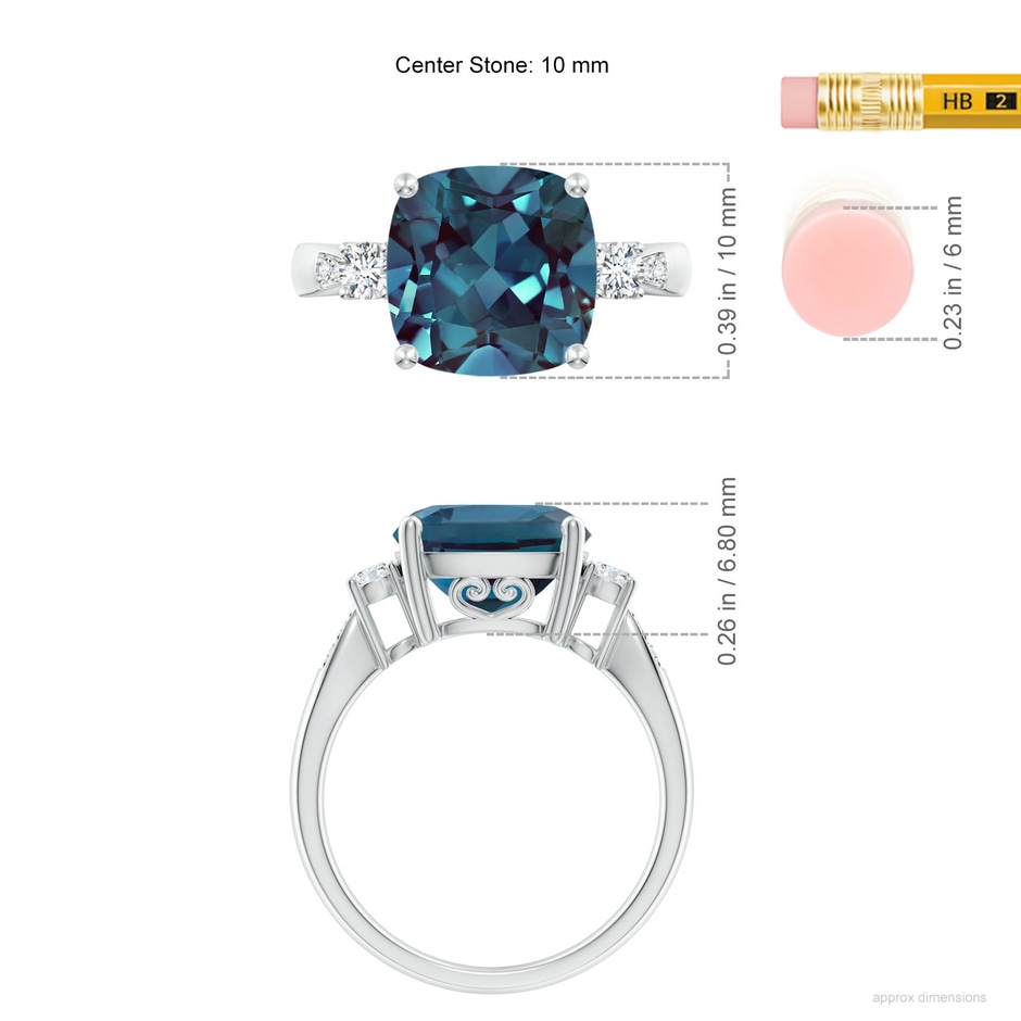 10mm Labgrown Cushion Lab-Grown Alexandrite Solitaire Ring with Diamond Accents in P950 Platinum ruler