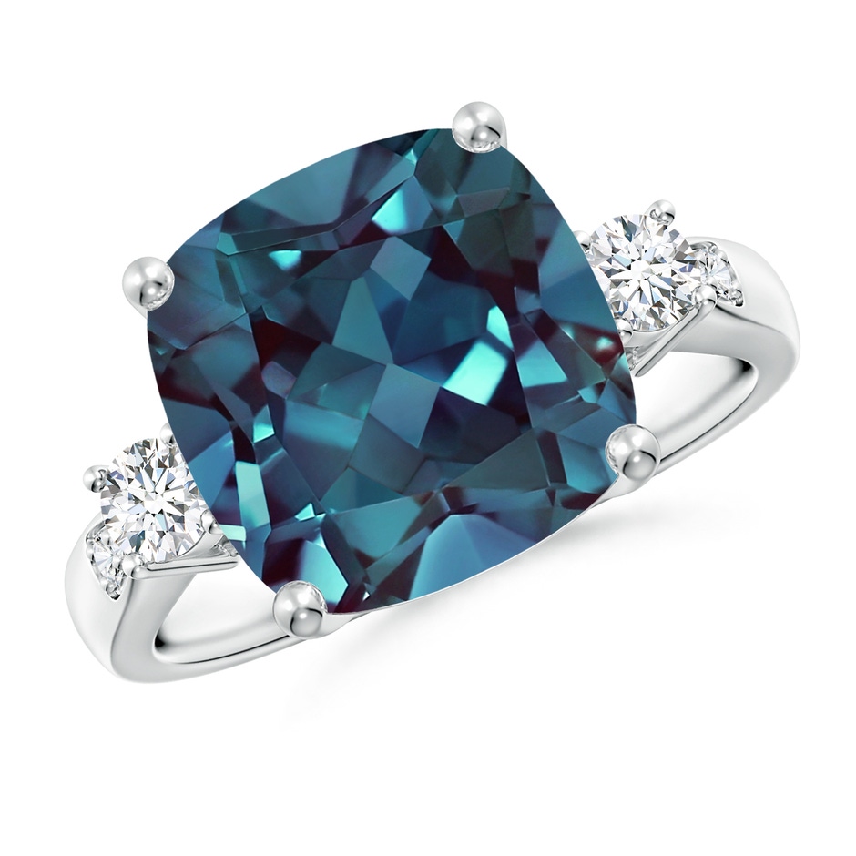 11mm Labgrown Cushion Lab-Grown Alexandrite Solitaire Ring with Diamond Accents in P950 Platinum 