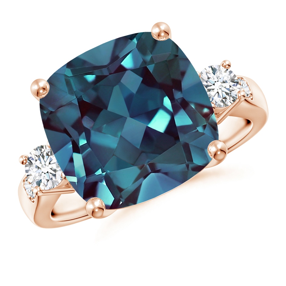 12mm Labgrown Cushion Lab-Grown Alexandrite Solitaire Ring with Diamond Accents in Rose Gold 