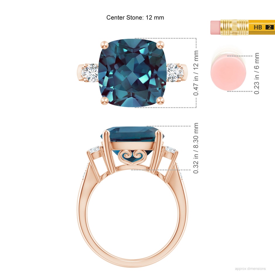12mm Labgrown Cushion Lab-Grown Alexandrite Solitaire Ring with Diamond Accents in Rose Gold ruler
