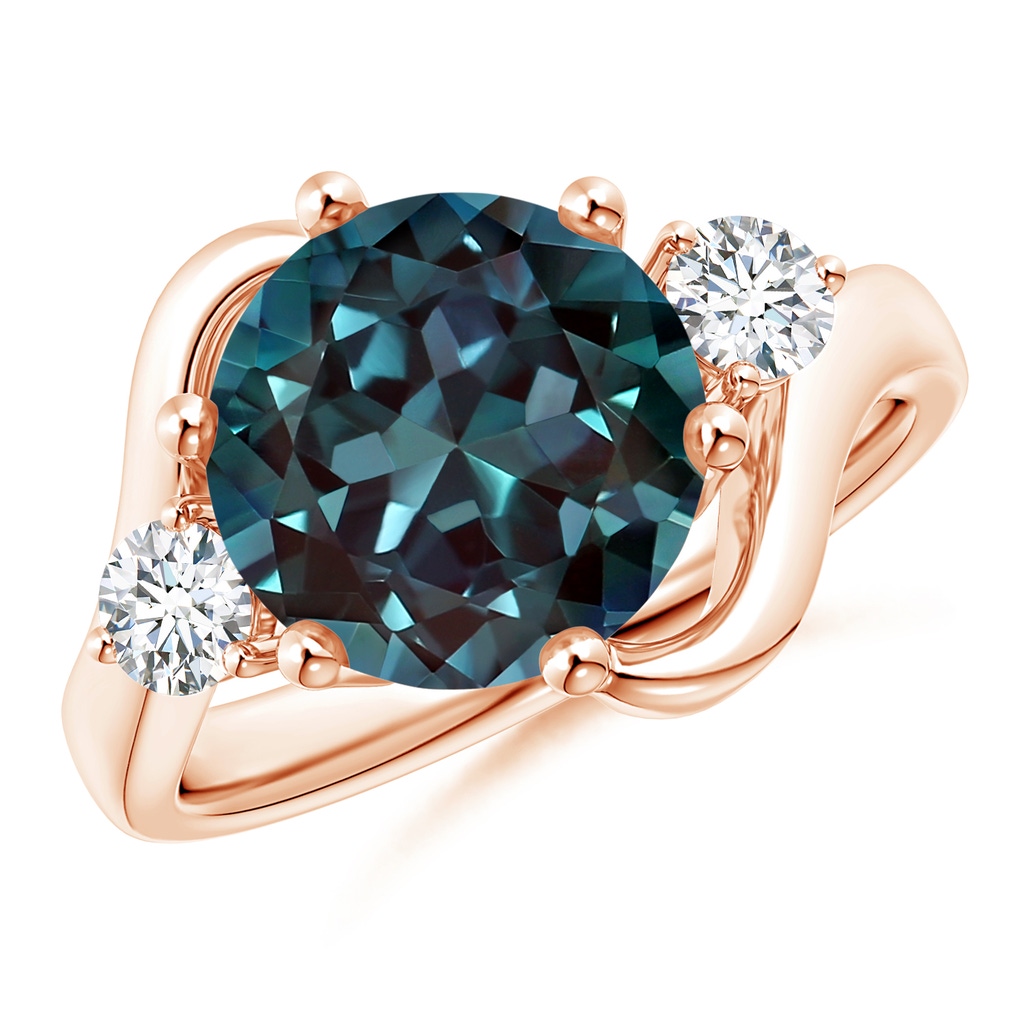 10mm Labgrown Round Lab-Grown Alexandrite and Diamond Three Stone Bypass Ring in Rose Gold