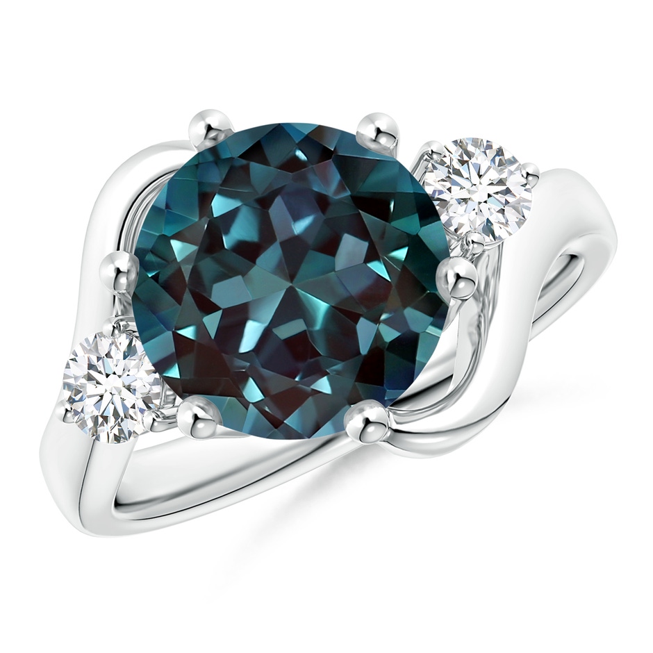 10mm Labgrown Round Lab-Grown Alexandrite and Diamond Three Stone Bypass Ring in White Gold 