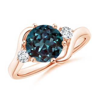 8mm Labgrown Round Lab-Grown Alexandrite and Diamond Three Stone Bypass Ring in 9K Rose Gold