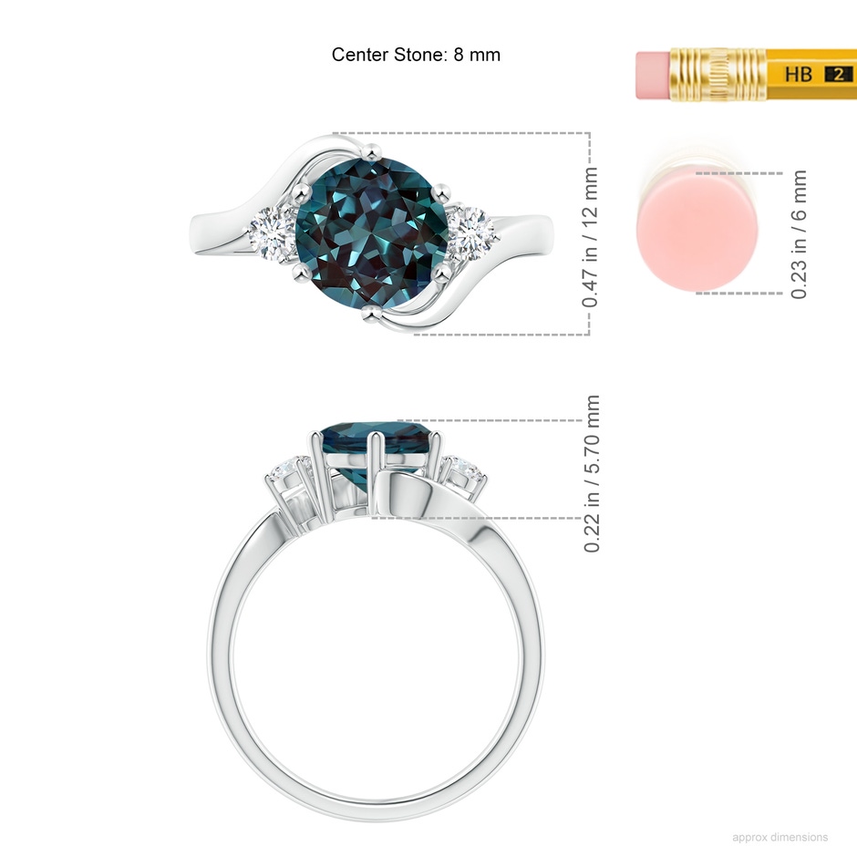 8mm Labgrown Round Lab-Grown Alexandrite and Diamond Three Stone Bypass Ring in P950 Platinum ruler