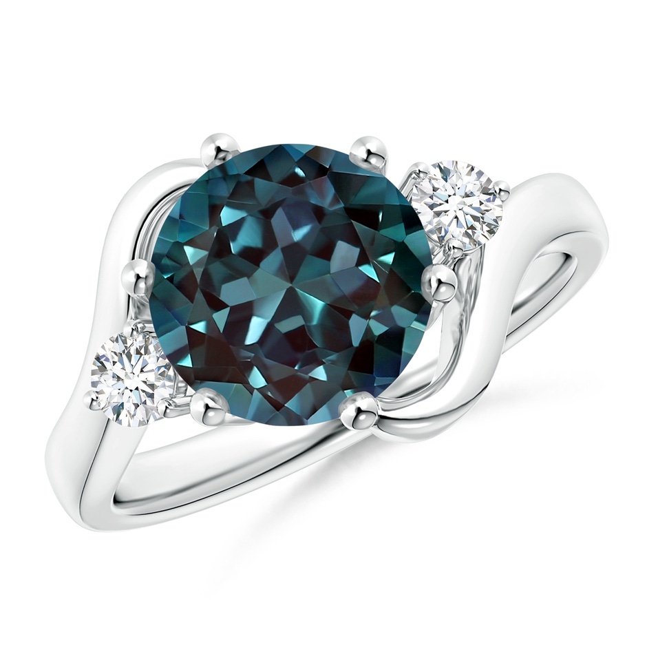 9mm Labgrown Round Lab-Grown Alexandrite and Diamond Three Stone Bypass Ring in P950 Platinum 