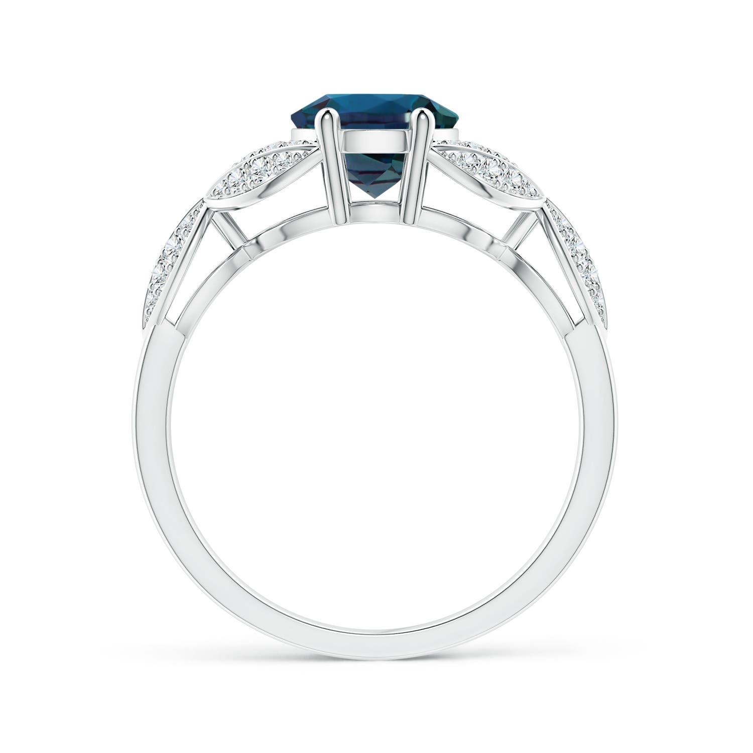 9x7mm Labgrown Lab-Grown Alexandrite and Diamond Trillium Petal Flower Ring in 18K White Gold