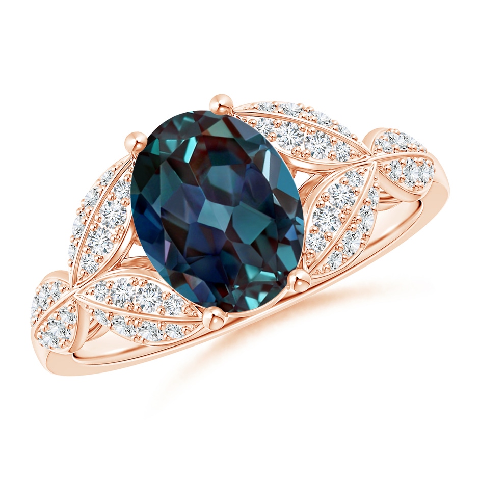 9x7mm Labgrown Lab-Grown Alexandrite and Diamond Trillium Petal Flower Ring in Rose Gold 