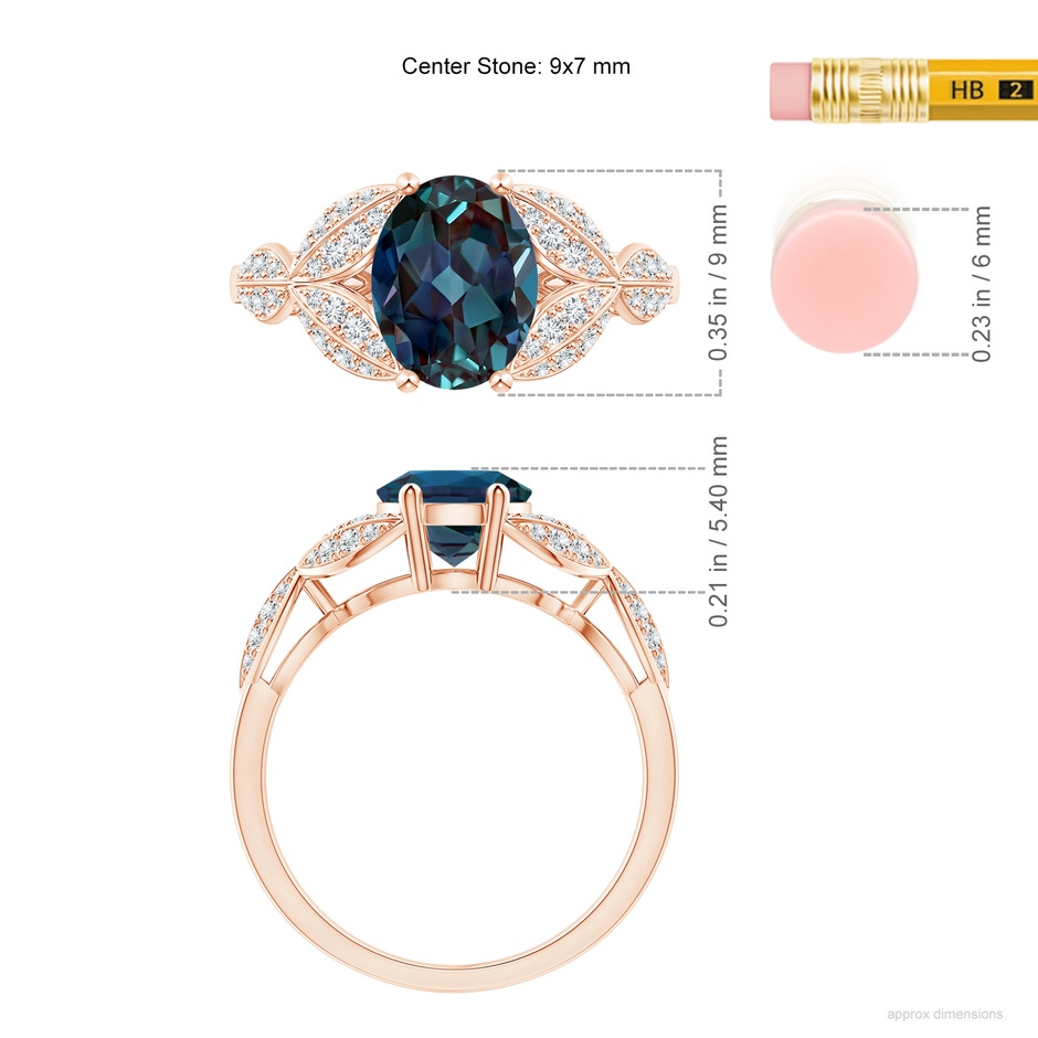 9x7mm Labgrown Lab-Grown Alexandrite and Diamond Trillium Petal Flower Ring in Rose Gold ruler