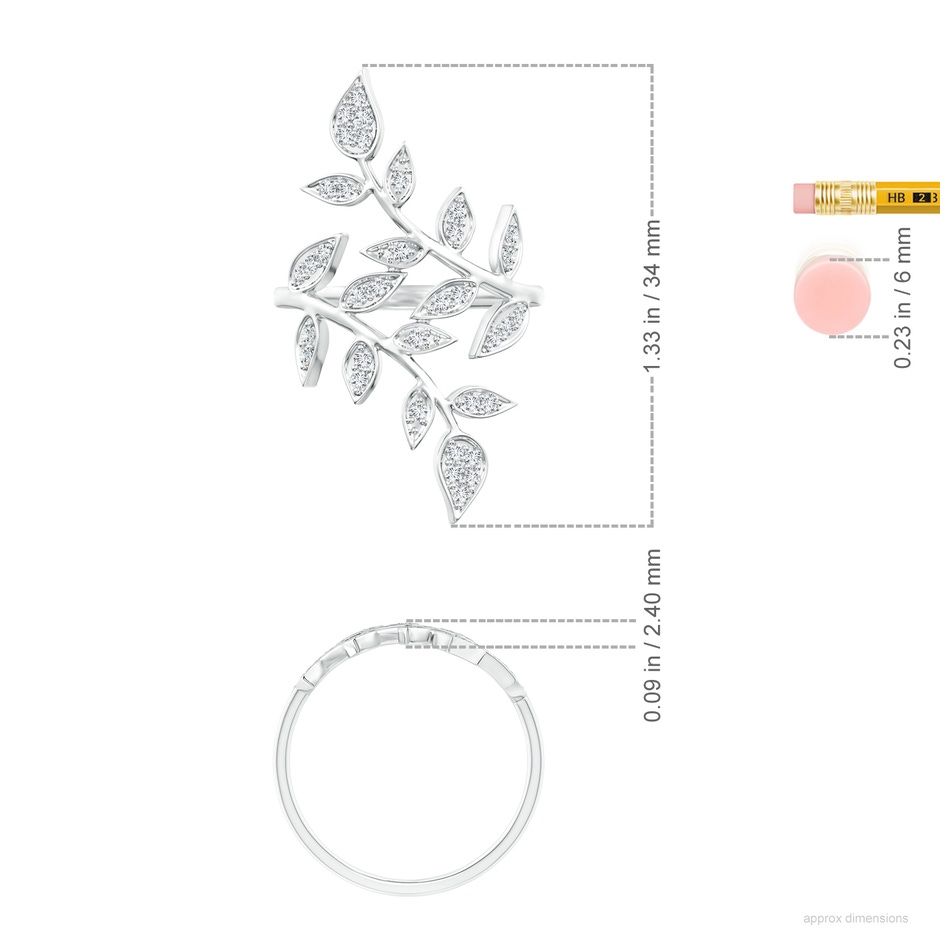 1.5mm FGVS Lab-Grown Pave Set Diamond Olive Leaf Vine Ring in 18K White Gold ruler