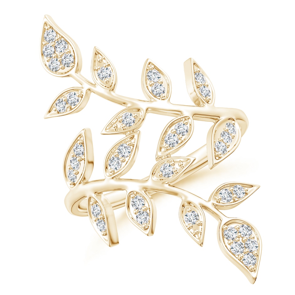 1.6mm FGVS Lab-Grown Pave Set Diamond Olive Leaf Vine Ring in Yellow Gold 