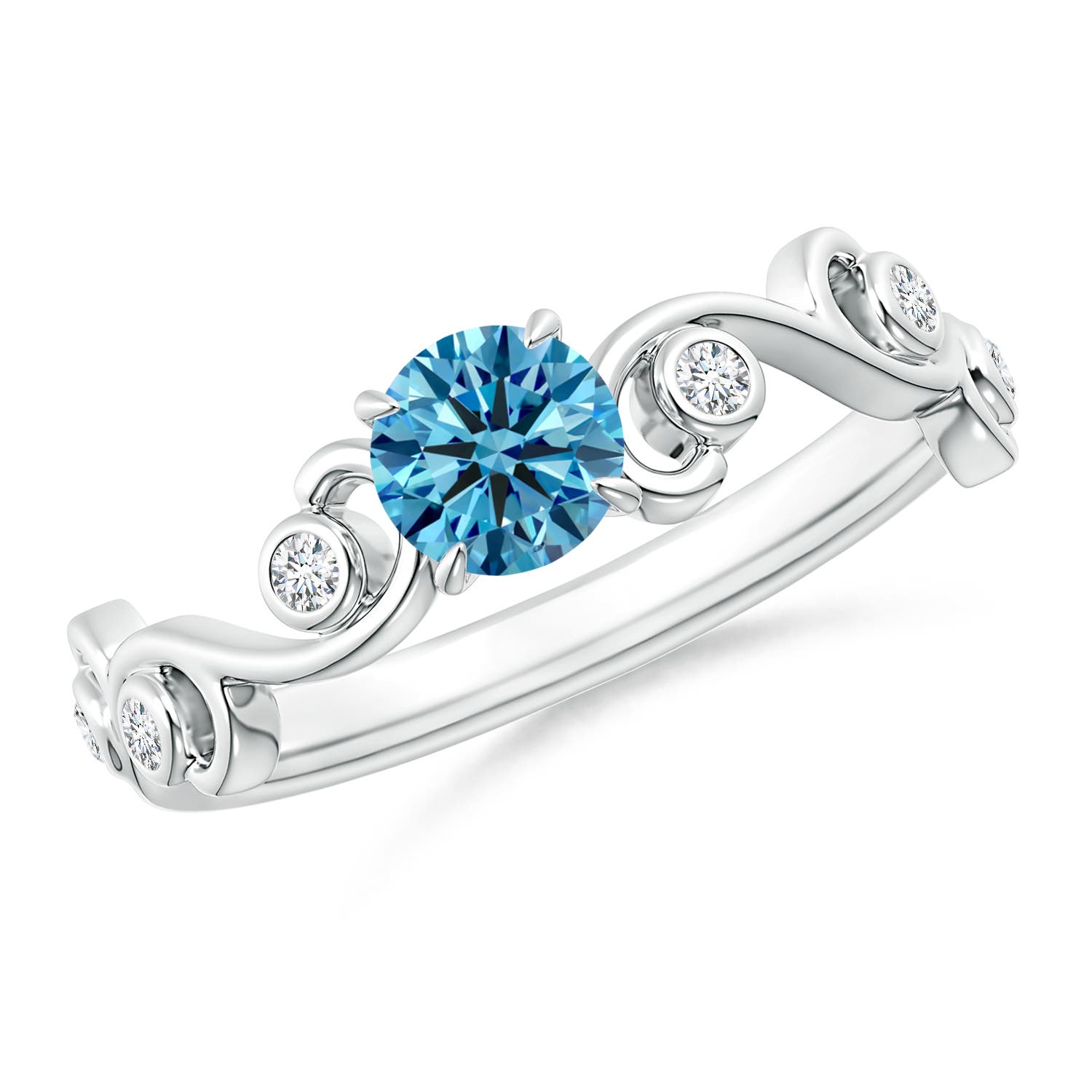4.5mm Labgrown Lab-Grown Fancy Intense Blue and White Diamond Ivy Scroll Ring in 18K White Gold