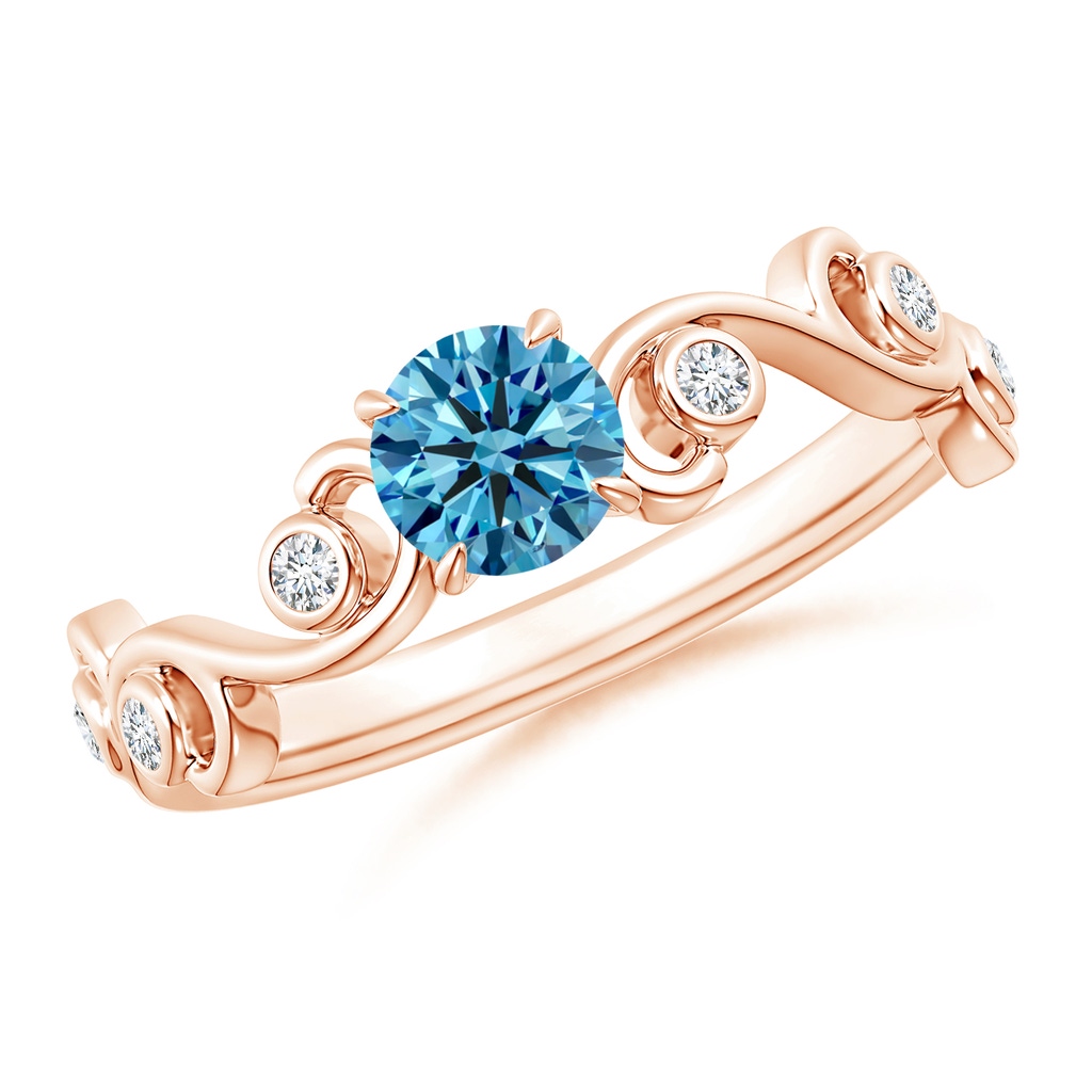 4.5mm Labgrown Lab-Grown Fancy Intense Blue and White Diamond Ivy Scroll Ring in Rose Gold