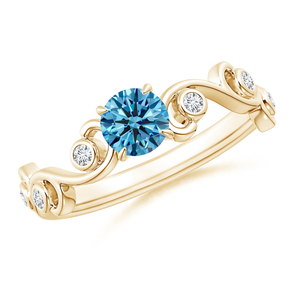 4.5mm Labgrown Lab-Grown Fancy Intense Blue and White Diamond Ivy Scroll Ring in Yellow Gold