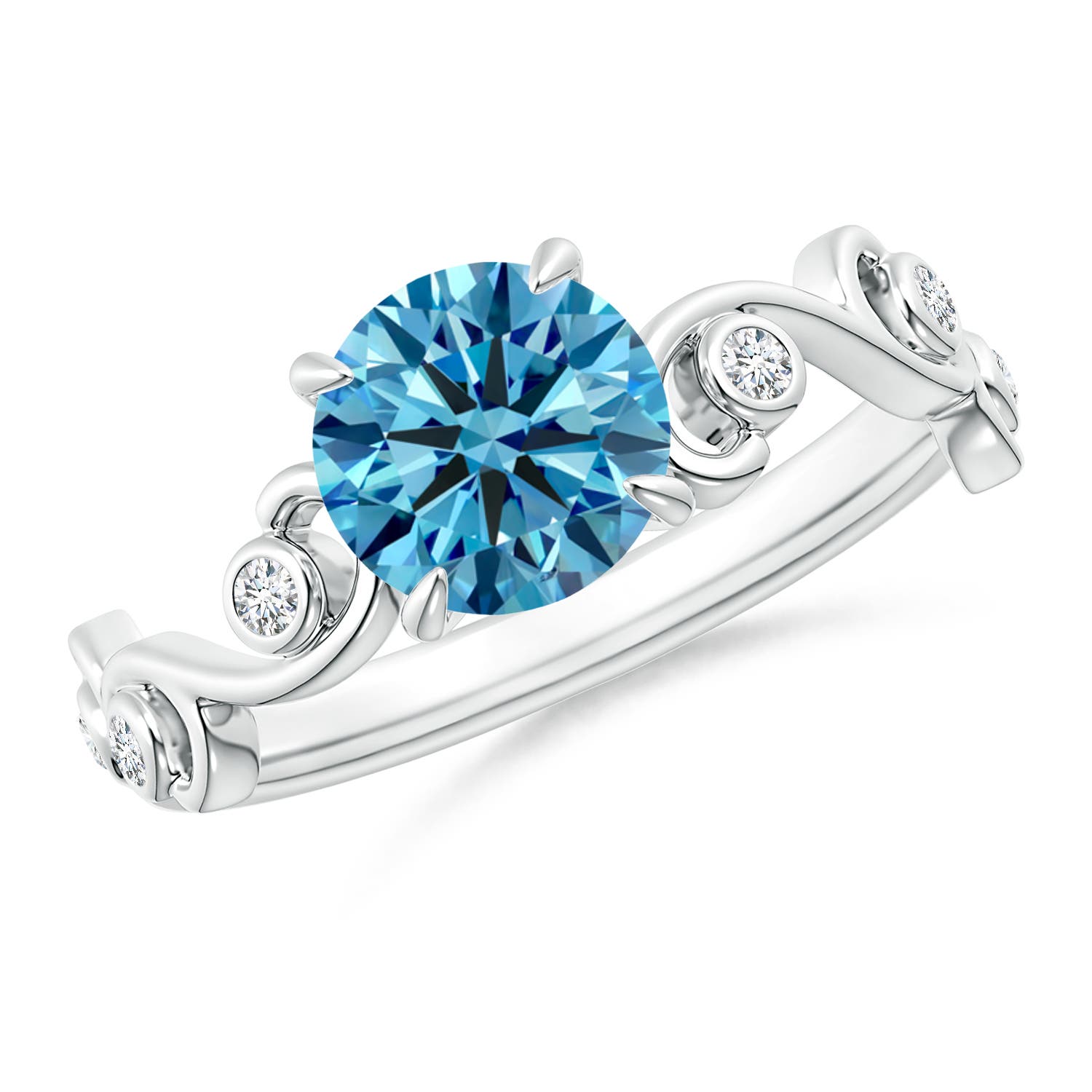 6.1mm Labgrown Lab-Grown Fancy Intense Blue and White Diamond Ivy Scroll Ring in 18K White Gold
