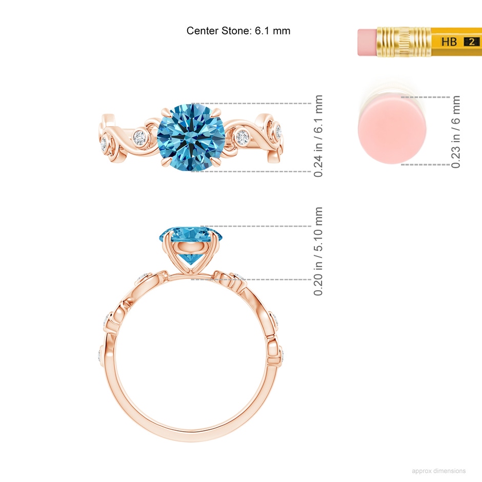 6.1mm Labgrown Lab-Grown Fancy Intense Blue and White Diamond Ivy Scroll Ring in Rose Gold ruler
