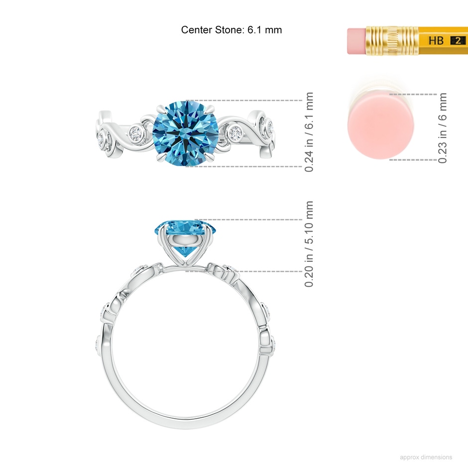 6.1mm Labgrown Lab-Grown Fancy Intense Blue and White Diamond Ivy Scroll Ring in White Gold ruler